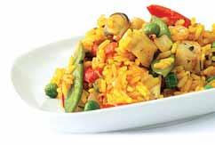 FISH AND VEGETABLE PAELLA 30gr white fish cut in small pieces 500ml heated chicken stock 250gr medium-grain rice 1 tomato boil, peel and chopped 1 red onion chopped ½ red onion extra finely chopped 4