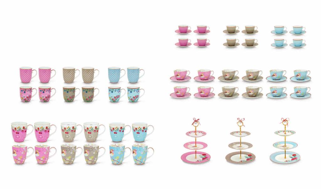 FLORAL TABLEWARE GIFT SETS All these items are packed in a gift box. 51.004.060 Set/4 Espresso Cups & Saucers Pink 120ml - 1/12 51.004.061 Set/4 Espresso Cups & Saucers Khaki 120ml - 1/12 51.004.062 Set/4 Espresso Cups & Saucers Blue 120ml - 1/12 51.