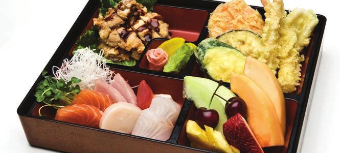 bento box 24.30 Served with miso soup, salad, and rice.