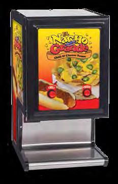 5325 Dual Cheese & Chili Dispenser #530 Sell both cheese and chili nachos fast and hot Dual peristaltic pumps giving you the most out of every bag Each side holds one 40 oz.
