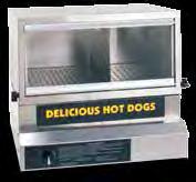 655 Sterno Steamer Cart #808 Heats up through sterno heat no electric needed Stainless steel 3 compartments two for hot dogs and one for buns Steams hot dogs and buns in one unit Hot dog juice tray
