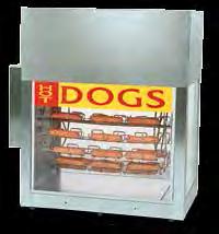 424 Dogeroo Hot Dog Rotisserie #802 (Shown Front Left) Also available #808 Mini Version (shown right) WxDxH: 6"x5"x28";,080 ; Ship Wt: 49 lbs.