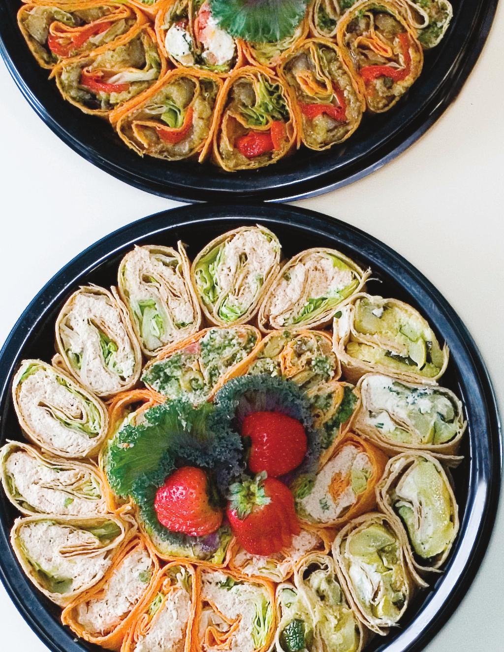 sandwich platters pinwheel platters/ Three bite mini wraps. Choose 3 out of the 6 types within either Nantucket or Vineyard for small and medium platters and 4 out of the 6 types for large platters.