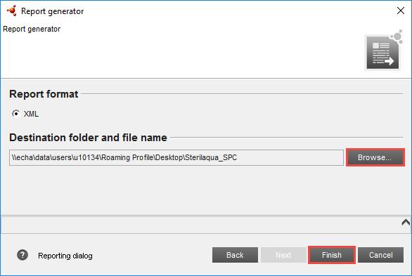 Select Browse and indicate a location (Desktop) and a name for the SPC XML file to be