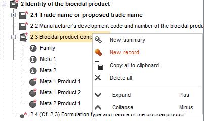 Open your product dataset (double click or right click and an option Open ), select tab TOC, and select the correct submission type: BPR Biocidal product authorisation