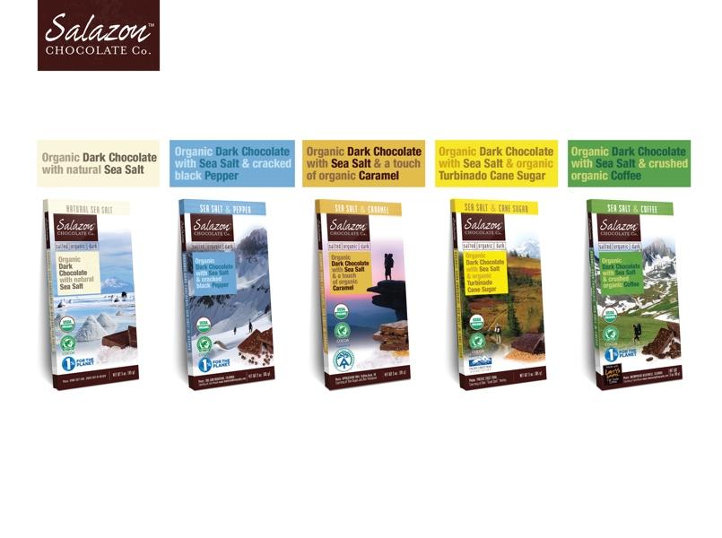Salazon Product Line We make our single-origin, salted dark chocolate bars exclusively with certified organic, Fair Trade and Rainforest Alliance Hispaniola cacao from the Dominican Republic.
