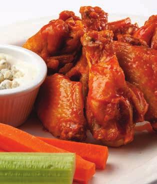JUST THE BEGINNING HOT WINGS 8 $8.99 12 $10.99 16 $12.99 Chicken wings fried and tossed in traditional hot sauce. Served with celery, carrots and your choice of bleu cheese or ranch dressing.