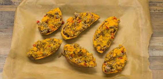 4 Fill sweet potato shells with filling.
