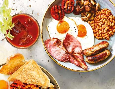 79 Quorn sausages, two fried eggs, wilted baby spinach, grilled tomato, mushrooms, beans, white or brown toast, tea or Americano coffee Eggs Benedict Bacon Muffin 5.