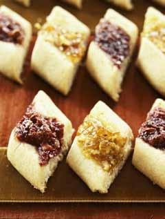 Jam Bites Makes 4 dozen cookies Prep 10 minutes Chill 20 minutes Bake at 350 for 20 minutes 3/4 cup (11/2 sticks) unsalted butter, 1/2 cup sugar 1 large egg yolk 1/2 teaspoon salt 1/4 teaspoon almond