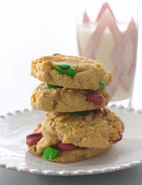 Holiday Peanut Butter Makes about 4 dozen cookies Prep 20 minutes Bake at 375 for 11 minutes 31/4 cups all-purpose flour 1 teaspoon baking powder 1/2 cup (1 stick) unsalted butter, 1/2 cup creamy