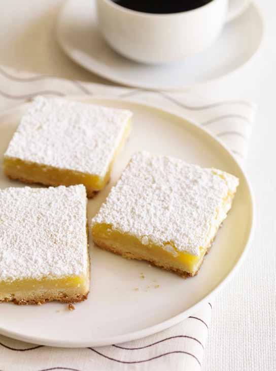 Simple Lemon Bars Makes 24 bars Prep 15 minutes Bake at 350 for 45 minutes Crust 1 cup (2 sticks) unsalted butter, 1/2 cup confectioners sugar ⅛ teaspoon salt 2 cups all-purpose flour Filling 13/4