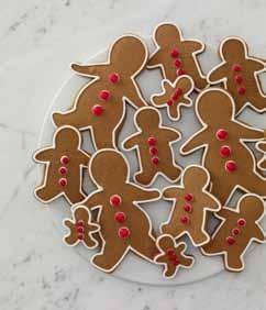 Gingerbread Men Makes 21/2 dozen cookies Prep 30 minutes Bake at 350 for 13 minutes Decorate 1 hour 23/4 cups all-purpose flour 3/4 teaspoon baking soda 1 tablespoon ground ginger 1 teaspoon ground