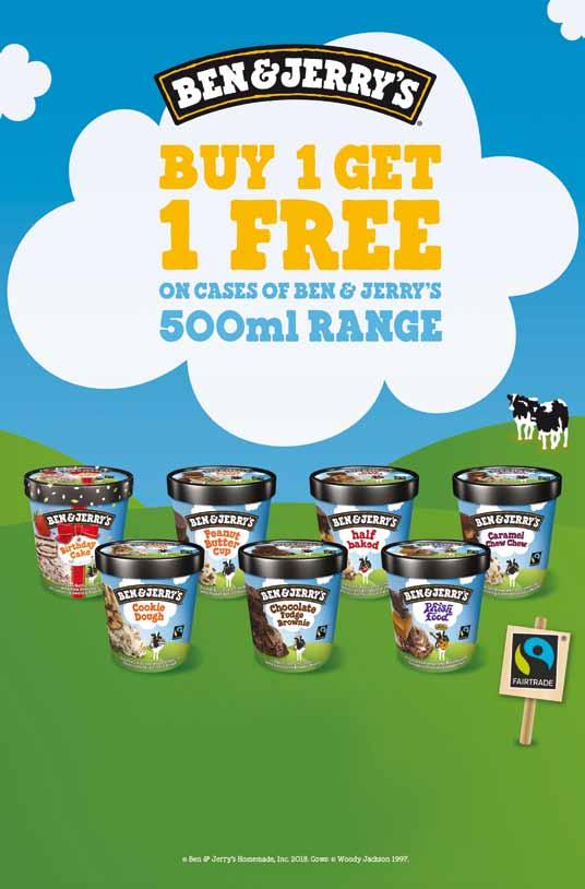 JUNE OFFERS TAKEHOME ICE CREAM 2594 Birthday Cake 4534 Peanut Butter Cup 9157 Half Baked 2183 Caramel Chew Chew 4814 Cookie Dough 1750 Chocolate Fudge Brownie 1371 Phish Food All 8 x 500ml PRICE 32.