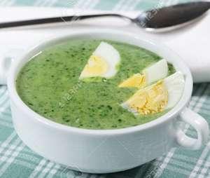 Scandinavian Spinach Soup with Boiled Eggs 4 servings Wash spinach thoroughly. Drain and chop coarsely.
