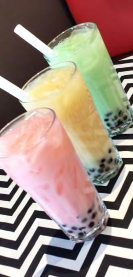 5 Flavoured milk blended with ice and your favourite jelly Bubble tea: coconut honeydew mango strawberry taro matcha green tea Jelly: lychee jelly tapioca pearls mango boba lychee boba Bubble Fruit