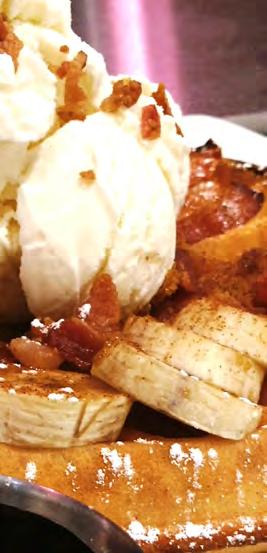 .. served with a scoop of vanilla ice cream S Mmmmmores Toasted marshmallows, graham crumbs, fudge and caramel sauce... served with a scoop of vanilla ice cream I Love Bacon!