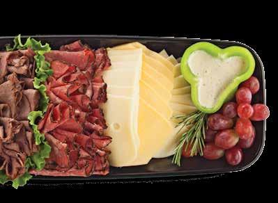 Terrific Trio Platter Premium DI LUSSO Oven Roasted Chicken, Cracked Black Pepper Turkey and Sun Dried Tomato Turkey paired with Muenster, Smoked Gouda, Sharp Cheddar or Havarti cheeses served with