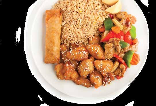 asian SESAME CHICKEN chinese buffets Two Entrée Buffet Includes choice of two entrées, one appetizer, egg roll or crab rangoon and fried or steamed rice.