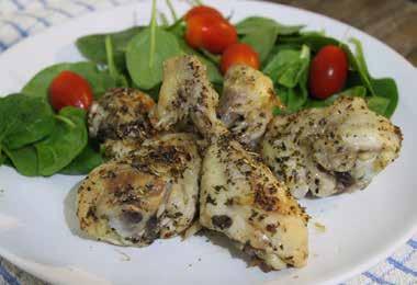 Zesty, herby drummers 6 fresh chicken drumsticks (approximately 600g) juice of 2 lemons 2 tsps olive oil 1 tsp dried basil 1 tsp dried oregano 1 tsp Italian seasoning a pinch of sea salt and black