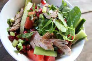 Summery duck salad 2 duck legs, approximately 225g each (each leg will yield approximately 90g cooked meat) 1 tsp ground Szechuan pepper pinch sea salt pinch ground ginger 80g cucumber, cut into