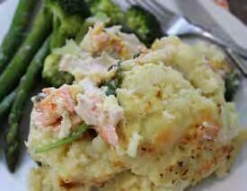 Fish pie 1 organic fish or vegetable stock cube 400g all purpose potatoes, peeled and chopped 1 large head of cauliflower, grated 200g tub light cream cheese 11/2 tbsps capers pinch of ground black