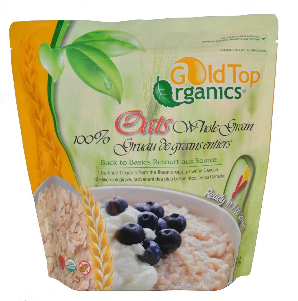 Page # 13 Cereal Products ***NEW Product*** Premium organic oats grown in Canada. Low on the glycemic index scale. No added sugar or salt. Only oats. Steel Cut Oats Eating as breakfast or as a snack.