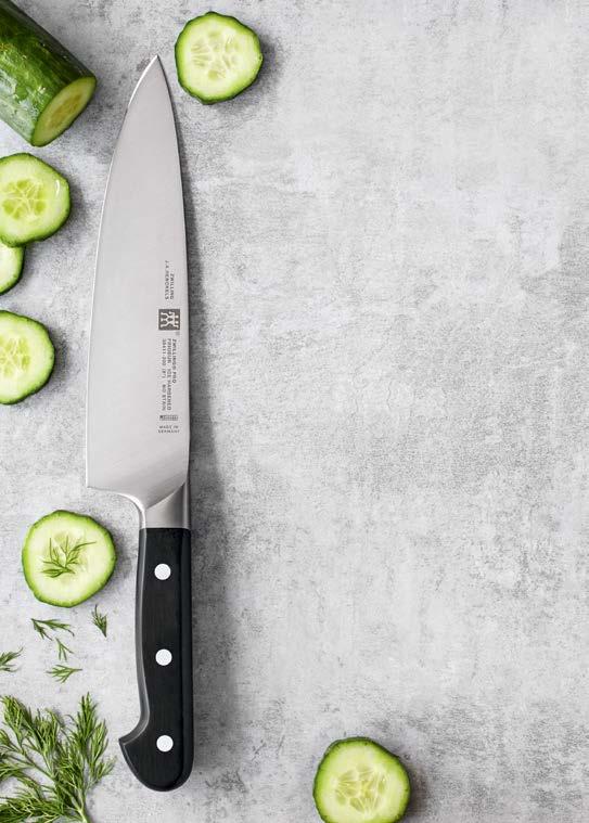 ZWILLING PRO PRO-GRADE CUTLERY MADE IN GERMANY Forged stainless steel with an angled bolster for a natural professional grip, extra precision and easy use and sharpening of the full blade.