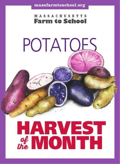 April Harvest POTATOES! Potatoes were the first vegetable to be grown in space by NASA in 1995. They come in many colors; orange, blue, purple, light yellow, and red. Look for potatoes in your meals!