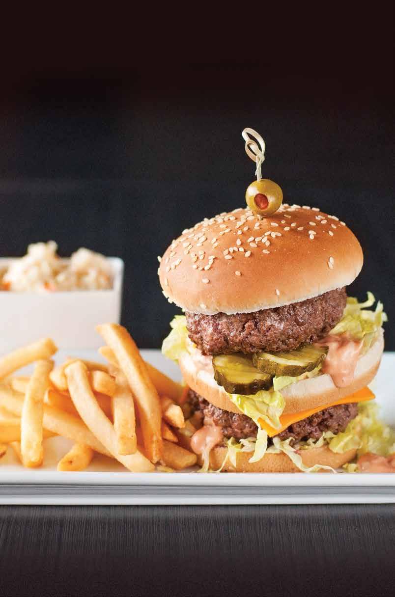 Gourmet Burgers Tom Pouce 15 99 Two servings of ground beef, lettuce, melted cheese, Tom Pouce sauce and pickles Our Cheese Burger 16 49 Ground beef, cheddar Perron cheese, mayonnaise, lettuce,