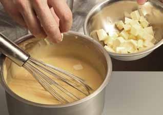 7 Remove the pan from the heat, whisk in the soaked gelatine.
