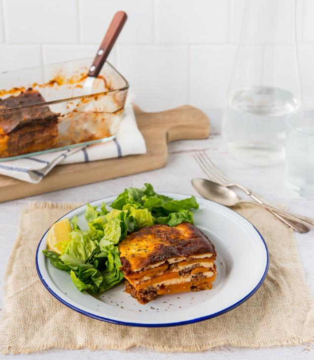 Beef & Sweet Potato Lasagne SERVES 4 NUTRITION INFORMATION PER SERVE: CALORIES 339 (1426KJ) PROTEIN 30.5G TOTAL FAT 15.5G SATURATED FAT 7.9G FIBRE 2.9G CARBOHYDRATES 17.7G TOTAL SUGAR 10.