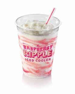 Raspberry Ripple Iced Cooler Ice: 100% Crushed Ice Raspberry Flavoured Frappé Base: Skimmed MILK, Cream (MILK), Sugar, Dried Skimmed MILK, Fructose, Natural Raspberry Flavouring with Other Natural