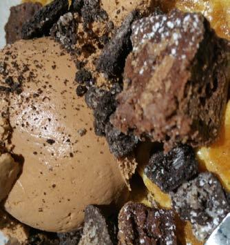 chocolate curls and hot fudge sauce. Happy and Nutty Mocha almond fudge ice cream topped with chocolate curls, roasted almonds and hot fudge sauce.
