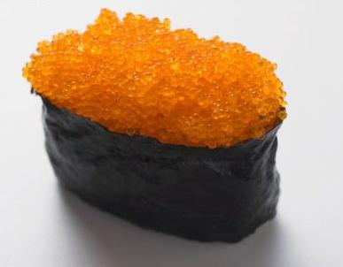 mostly from mud crabs Tobiko Flying fish roe used in the production of Maki and California.