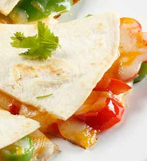 Quesadilla 1 large flour tortilla 1 1/2 cups (172.5g) shredded cheddar cheese 1 green, red, or yellow pepper cut into large dice 1 onion, diced 1 1/2 cups (340.