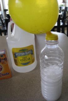 into the balloon Attach the balloon around the mouth of the bottle dumping the baking soda into the bottle