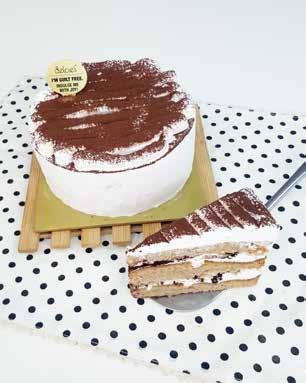 Tiramisu This light Tiramisu cake is simply delicious. Infused with organic vanilla beans, coffee and tiramisu cream filling, it will be marvelous to graze on at anytime of the day! Height 2.