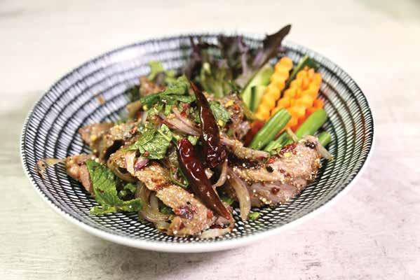 Nahm Tok Beef Larb ai Papaya Salad with Soft Shell Crab Sizzling Beef Chicken