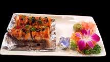 SPECIALTY ROLLS 10 pieces per roll Trio Delight $14.00 Scallop, shredded crab, cucumber, sprouts, topped with fresh salmon, avocado, thinly sliced lemon Diablo $13.