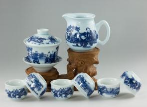 Yellow Glaze Porcelain Teaware Set, 1 Gaiwan, 1 Pitcher and 6 WTWS-002 Cup: Height: 3.5cm Width:7.