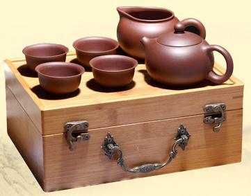 5 11cm 竹盒旅行茶具 6 件套 ( 黑泥 ) Tianji Yixing Teaware set(4 cups, 1