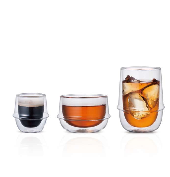 KRONOS Double Wall Cup Surrounded by a Luminous Ring These double wall cups made of heat-resistant glass make drinks appear as if they are floating in the air.