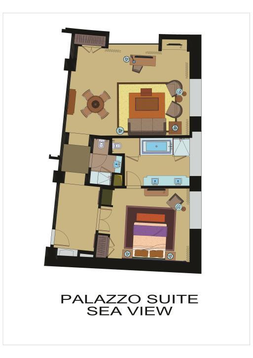 PALAZZO SUITE SEA VIEW FEATURES ROOM SET UP ROOM SERVICES 20 UNITS FRUIT BASKET ON ARRIVAL DAY COFFEE & TEA SET UP 108 M² FRUIT TARTLETS HERMES BATH COSMETICS SEA AND POOL VIEW CHOCOLATE & SWEET