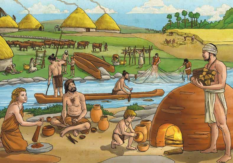 The Neolithic Age A B C D E F G 1 Life in the Neolithic Age. A. Huts. B. Animal farming. C. Crop farming. D. Making cloth. E. Fishing with nets. F. Making pottery. G. Baking clay. 7.