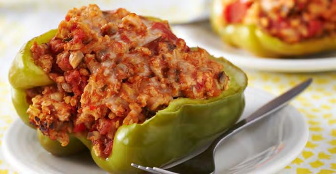 Stuffed Peppers Serves: 4 Serving Size: 1 pepper 4 medium green peppers* 3 cups of water Prepared Spanish Rice (see page 169) ¼ cup breadcrumbs 1. Preheat oven to 350 F. 2.