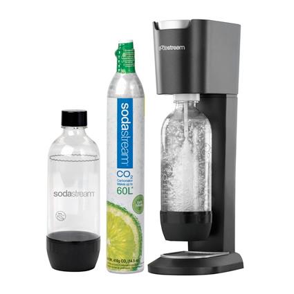 Starter Kit Contents - Crystal Sparkling Water Maker 60L CO2 Carbonator (makes up to 60L of sparkling water) Reusable Glass Carafe with Fizz-Preserving Closure SodaStream Genesis