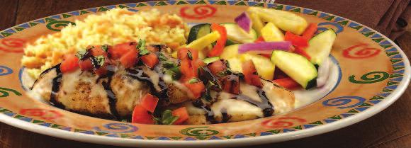 ) HEALTHY CHICKEN BREAST DINNER Two of our flavorful char-broiled chicken breasts served Cajun or plain. Served with rice pilaf and vegetable of the day. 12.
