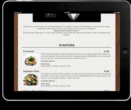 Tablet Waiter Lite www.tabletwaiterlite.com Tablet Waiter lite is an electronic menu for your bar or restaurant.