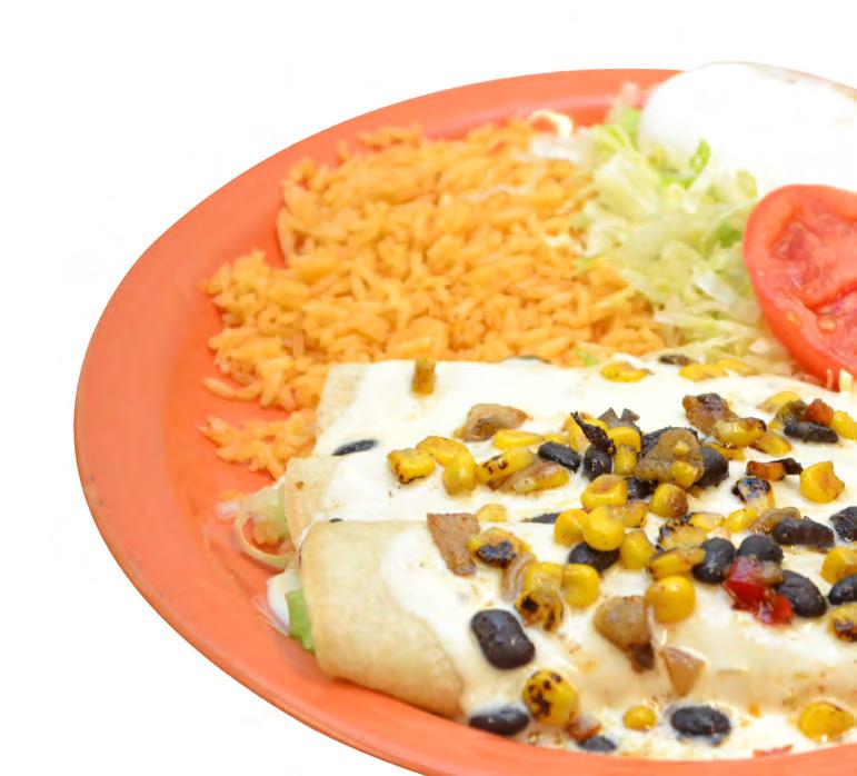 Burrito Jaripeo flour tortilla filled with ground beef or shredded chicken 10.25 Grilled steak or chicken 11.25 Topped with lettuce, tomatoes,sour cream and cheese served with rice and beans.